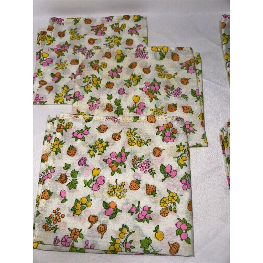 Vintage MCM Bright Fruits Vegetables Cloth Napkin Set Of 6 Handmade Retro Kitsch - Picture 2 of 12